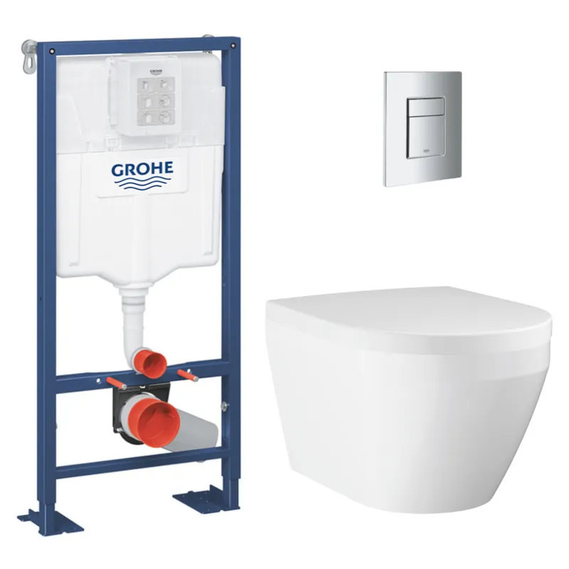 Solido pack WC bâti-support autoportant + WC sans bride Grohe avec abattant SoftClose + plaque (GRGRWR06-FR)