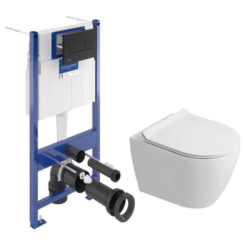 Pack WC bâti-support sol-mur + WC sans bride Ceramia PixL avec abattant SoftClose + plaque noir (VBCEPXWT01-FR)