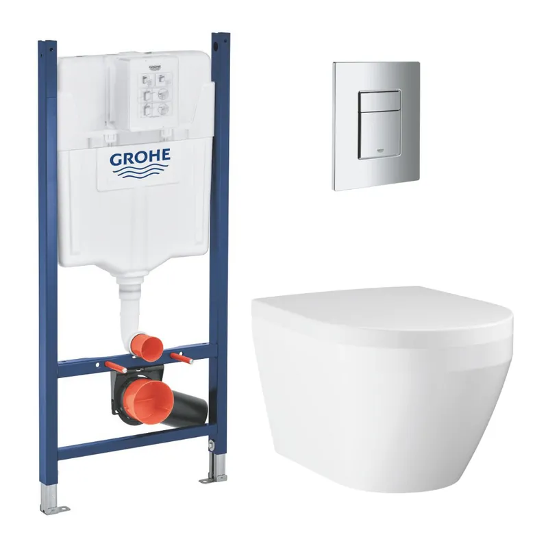 Rapid SL pack WC bâti-support + WC sans bride Grohe avec fixations invisibles et abattant SoftClose + plaque (GRGRWR06-FR-VP)