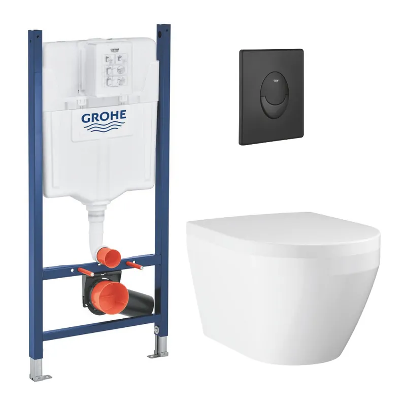 Rapid SL pack WC bâti-support + WC sans bride Grohe avec fixations invisibles et abattant SoftClose + plaque (GRGRWR09-FR-VP)