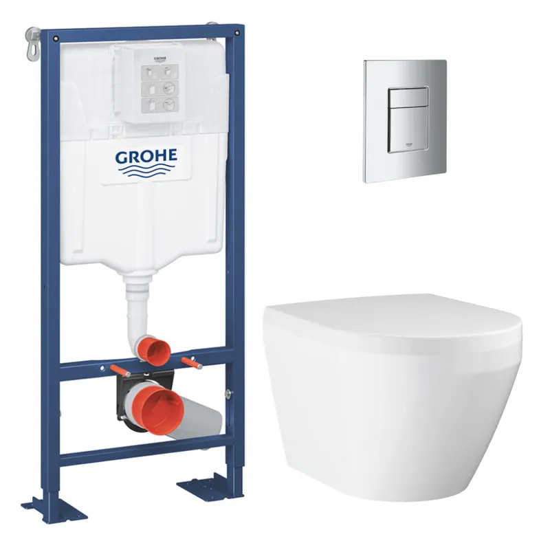 Solido pack WC bâti autoportant + WC sans bride Grohe avec fixations invisibles et abattant SoftClose + plaque (GRGRWR10-FR-VP)