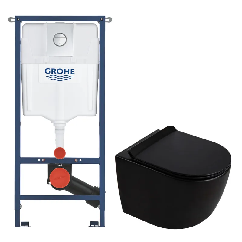 Solido pack WC bâti-support 4-en-1 + WC suspendu sans bride Ceramia PixL avec abattant SoftClose + plaque (GRRCEPXBMT01-FR)