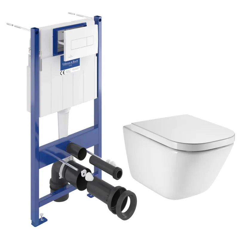 Pack WC bâti-support sol-mur + WC suspendu sans bride Roca avec abattant SoftClose + plaque (VBROGAWR01-FR)