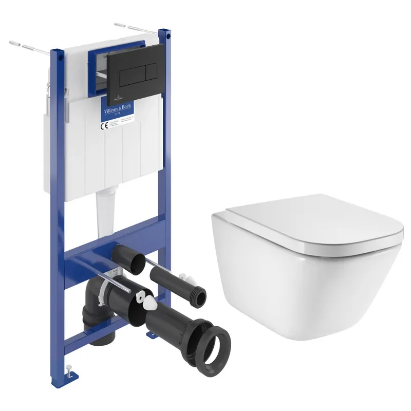 Pack WC bâti-support sol-mur + WC suspendu sans bride Roca avec abattant SoftClose + plaque (VBROGAWR03-FR)
