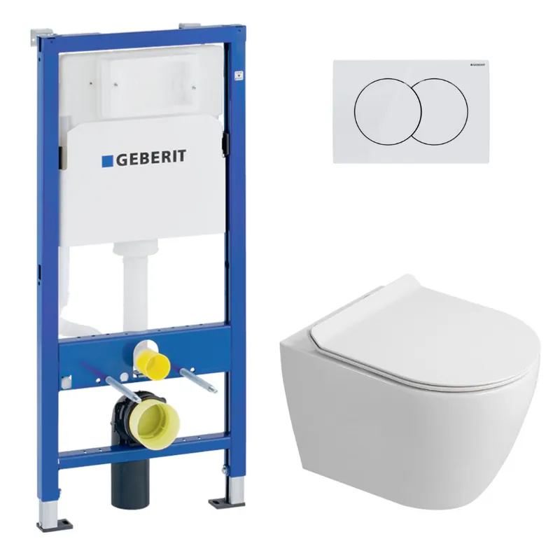 Duofix pack WC bâti-support UP100 + WC suspendu sans bride Ceramia avec abattant SoftClose + plaque blanche (GEBCEPXWT01FR-FS)