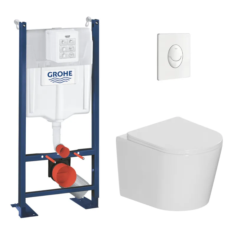 Rapid SL pack WC bâti-support autoportant + WC suspendu sans bride Ceramia avec abattant SoftClose + plaque (GRRCE14WT03FR-FS)