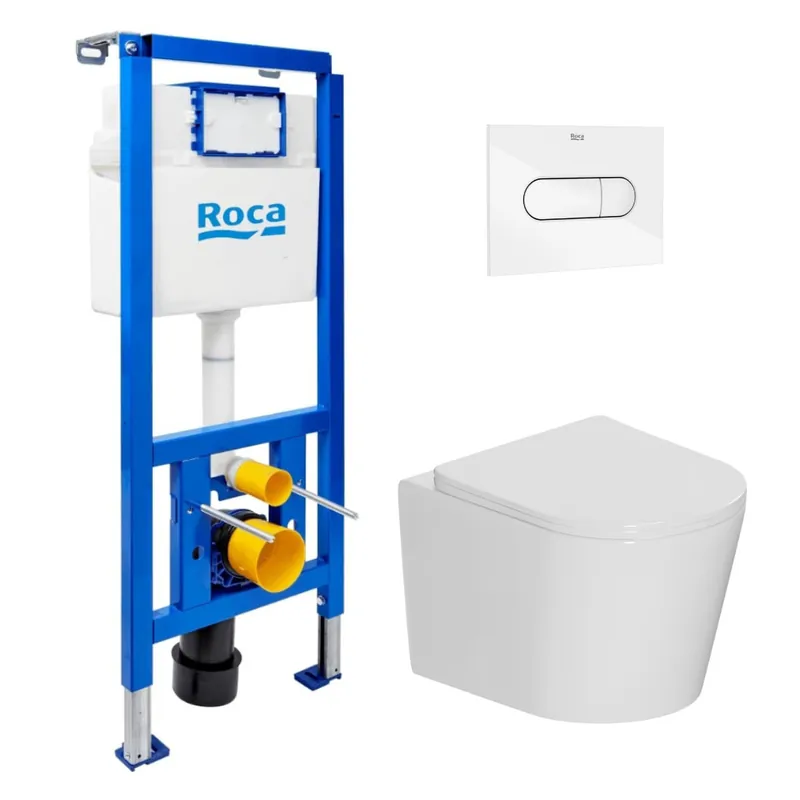 Pack WC bâti-support + WC suspendu sans bride Ceramia avec abattant SoftClose + plaque (ROCE14WT01-FR)