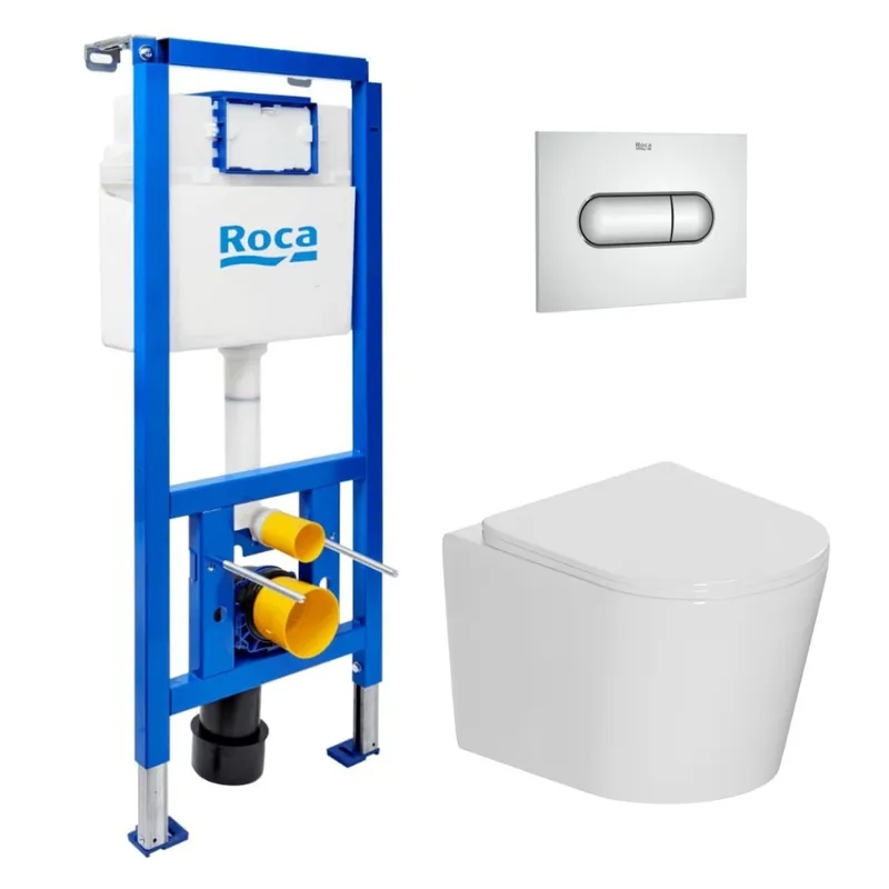 Pack WC bâti-support + WC suspendu sans bride Ceramia avec abattant SoftClose + plaque (ROCE14WT02-FR)
