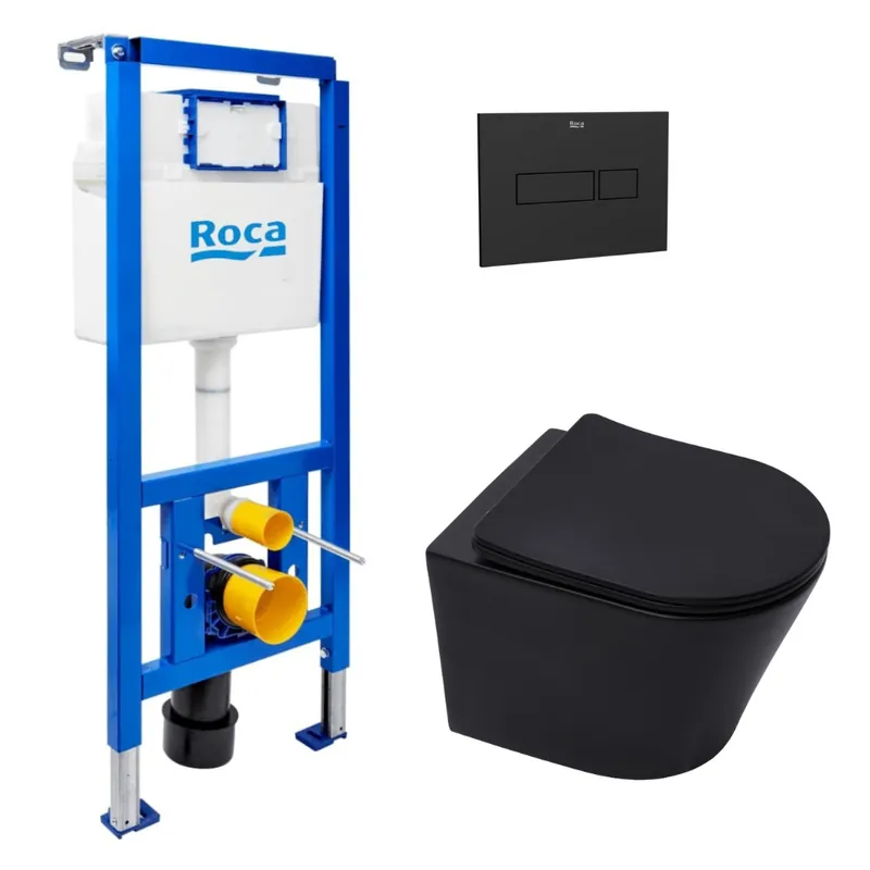 Pack WC bâti-support + WC suspendu sans bride Swiss Aqua Technologies avec abattant SoftClose + plaque (ROSTINFBMR02-FR)