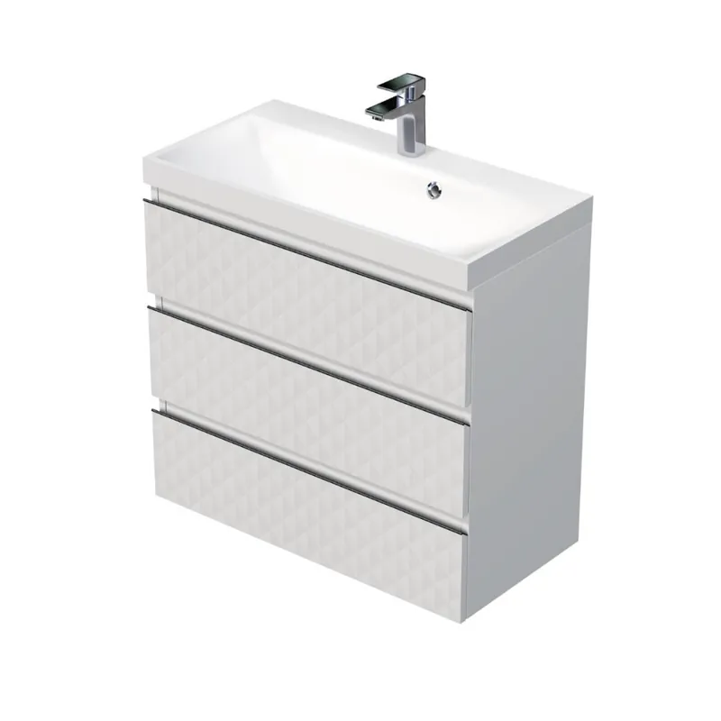 Cube Way 80x71x40 cm meuble de salle de bain suspendu 3 tiroirs avec lavabo en marbre coulé, blanc mat (CUBE3D803ZB)