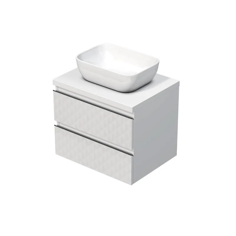 Cube Way 60x47,5x46 cm meuble de salle de bain suspendu 2 tiroirs avec plaque + vasque, blanc mat (CUBE3D46602ZBKD)