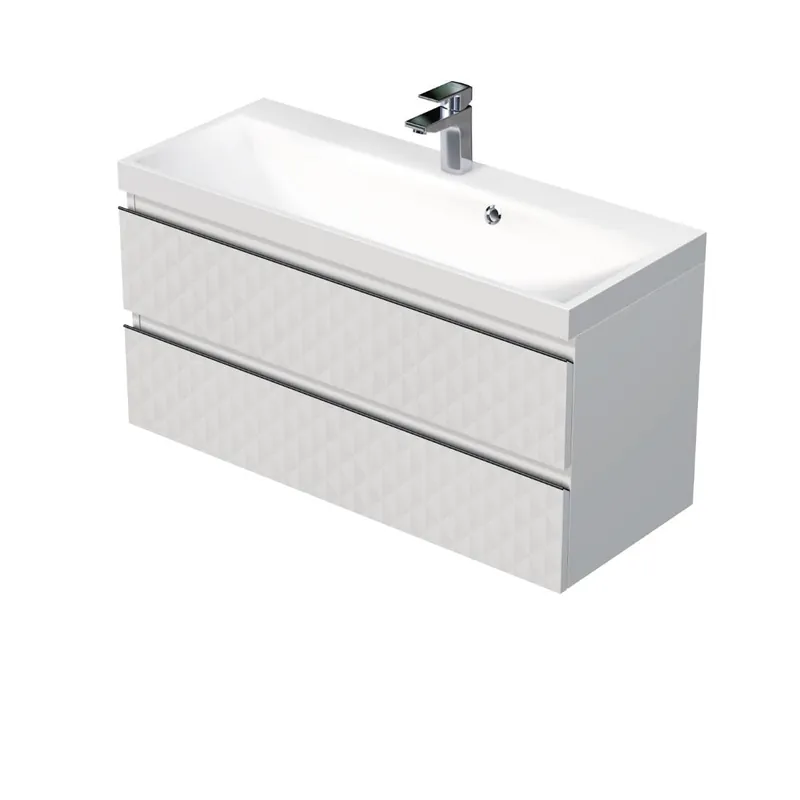 Cube Way 100x47,5x40 cm meuble de salle de bain suspendu 2 tiroirs avec lavabo en marbre coulé, blanc mat (CUBE3D1002ZB)