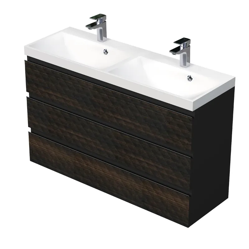 Cube Way 120x71x40 cm meuble de salle de bain suspendu 3 tiroirs avec lavabo en marbre coulé, marron mat (CUBE3D1203ZH)