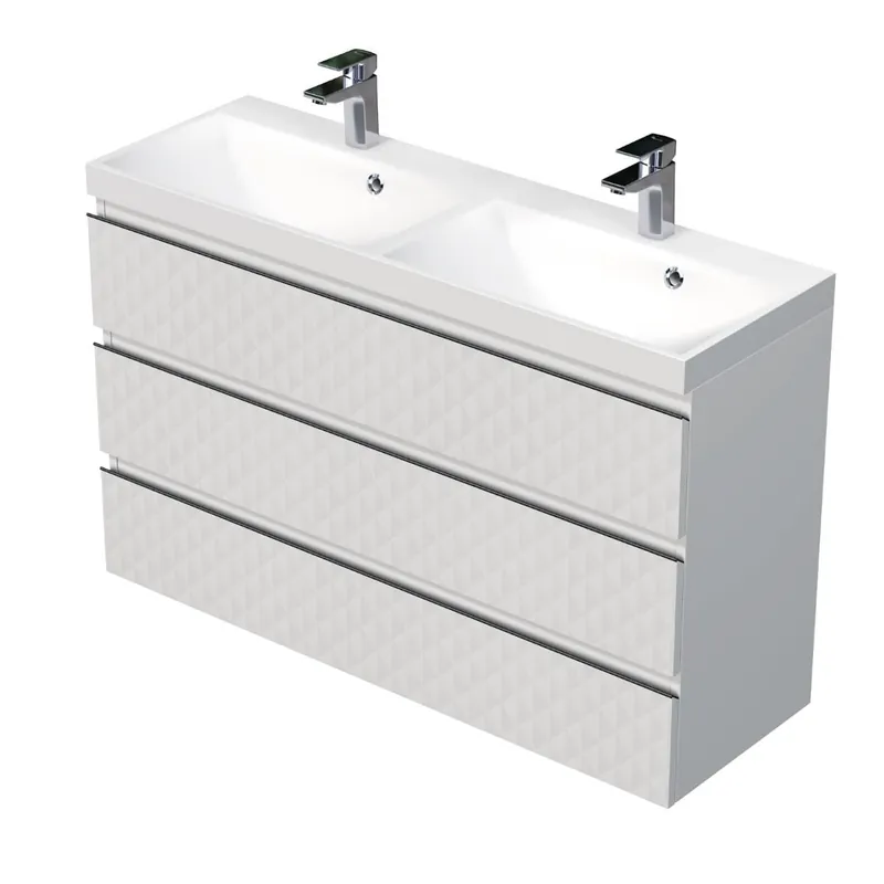 Cube Way 120x71x40 cm meuble de salle de bain suspendu 3 tiroirs avec lavabo en marbre coulé, blanc mat (CUBE3D1203ZB)