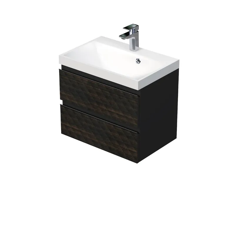 Cube Way 60x47,5x40 cm meuble de salle de bain suspendu 2 tiroirs avec lavabo en marbre coulé, marron mat (CUBE3D602ZH)