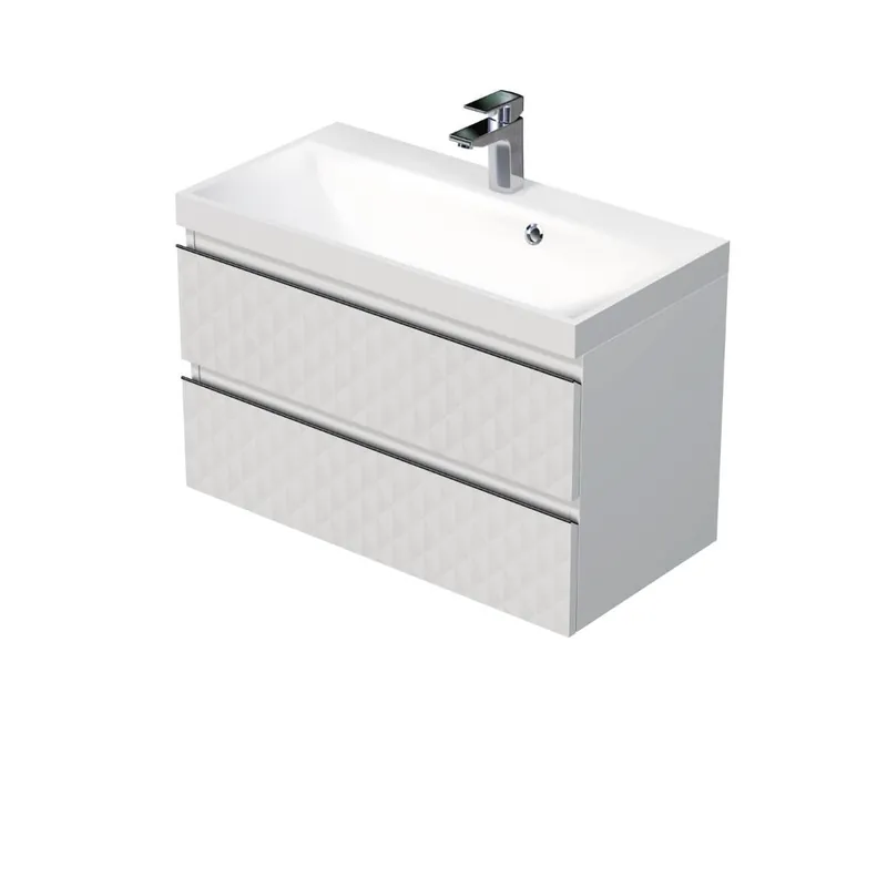 Cube Way 80x47,5x40 cm meuble de salle de bain suspendu 2 tiroirs avec lavabo en marbre coulé, blanc mat (CUBE3D802ZB)