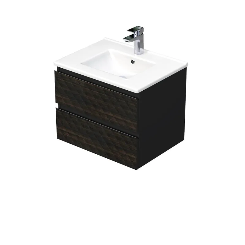 Cube Way 60x47,5x46 cm meuble de salle de bain suspendu 2 tiroirs avec lavabo en céramique, marron mat (CUBE3D602ZHMOD)