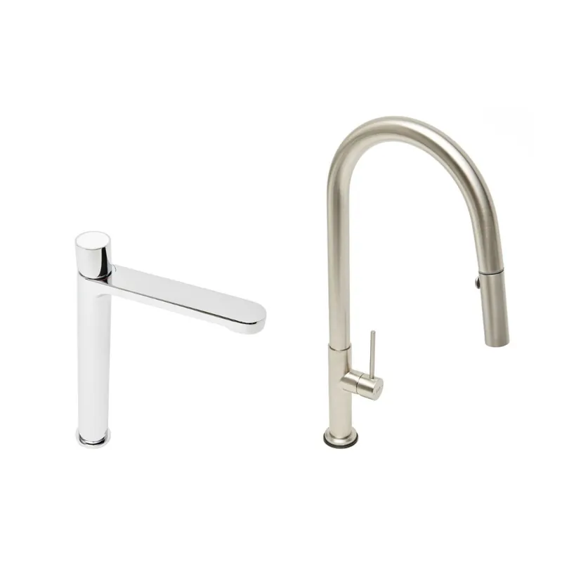 set mitigeur lavabo XL + mitigeur cuisine avec douchette extractible 2 jets et bras pivotant, gris (SATBSBF285NRZ)