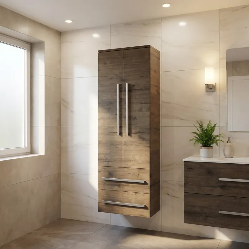 Cube Way 60x163x33 cm armoire haute de salle de bain suspendue 2 tiroirs, 2 portes, décoration chêne Wellington (CUBE3CHV60DW)