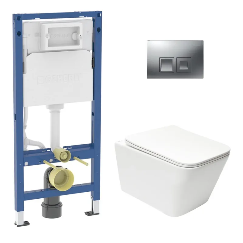 Duofix pack WC bâti + WC suspendu sans bride Swiss Aqua Technologies avec abattant SoftClose + plaque (GEBSTINFWR02MAN-FR)