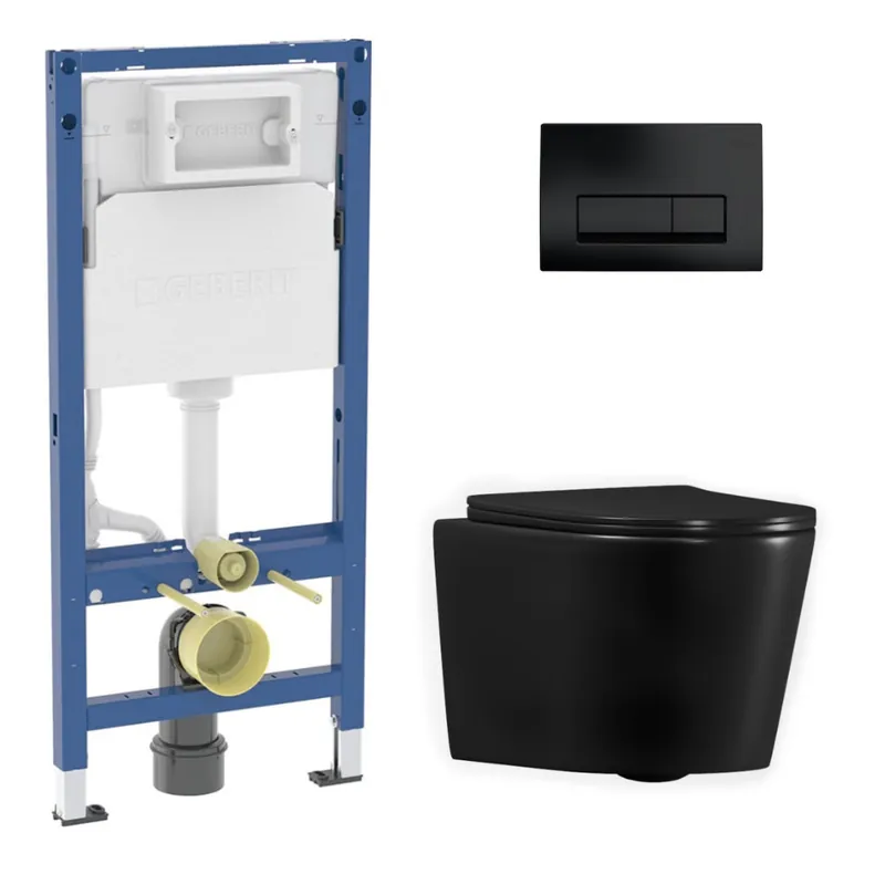 Duofix pack WC bâti-support + WC suspendu Ceramia sans bride avec abattant SoftClose + plaque noir mat (GEBCE14BMT01MAN-FR)