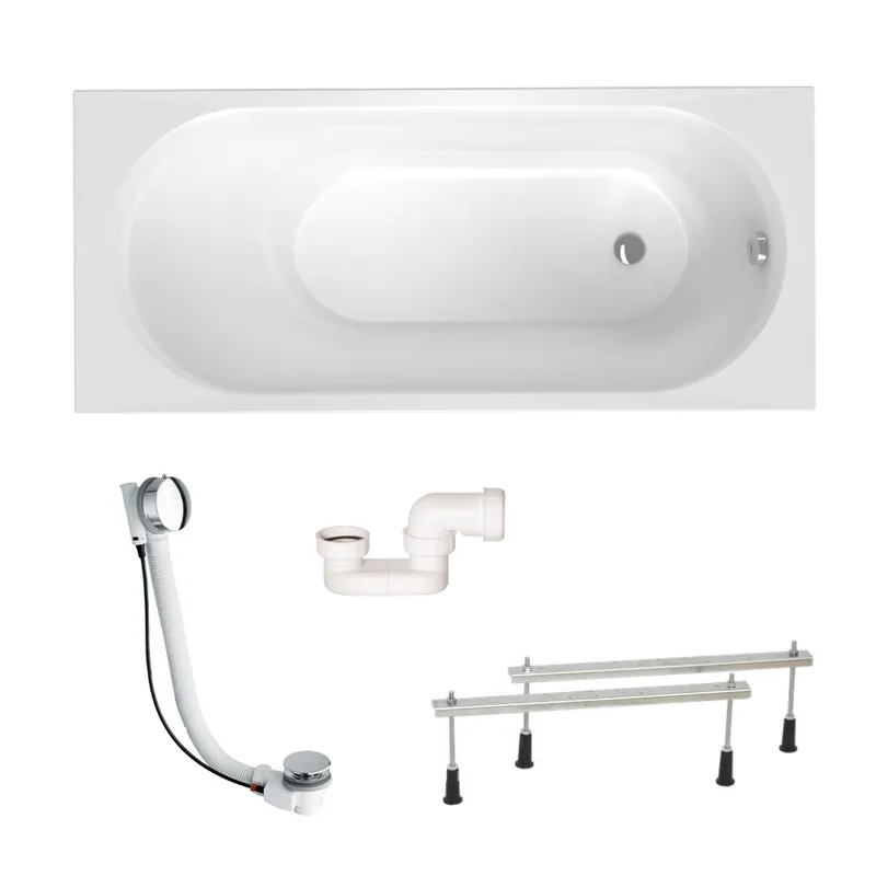 Project 170x70x45 cm baignoire rectangulaire en acrylique coulé 204 L + pieds + vidage + siphon, blanc (SATVAPRO170-SETP1)