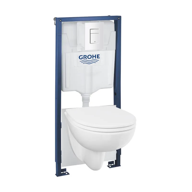Solido set 5 en 1 bâti-support hauteur 1,13 m + WC suspendu sans bride avec abattant SoftClose + plaque, blanc (112956SH00)
