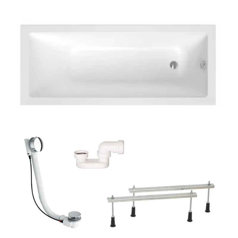 Aurum 160x70 cm baignoire rectangulaire en acrylique, gauche et droite, avec pieds + vidage + siphon, blanc (SATVAUR16070-SET)