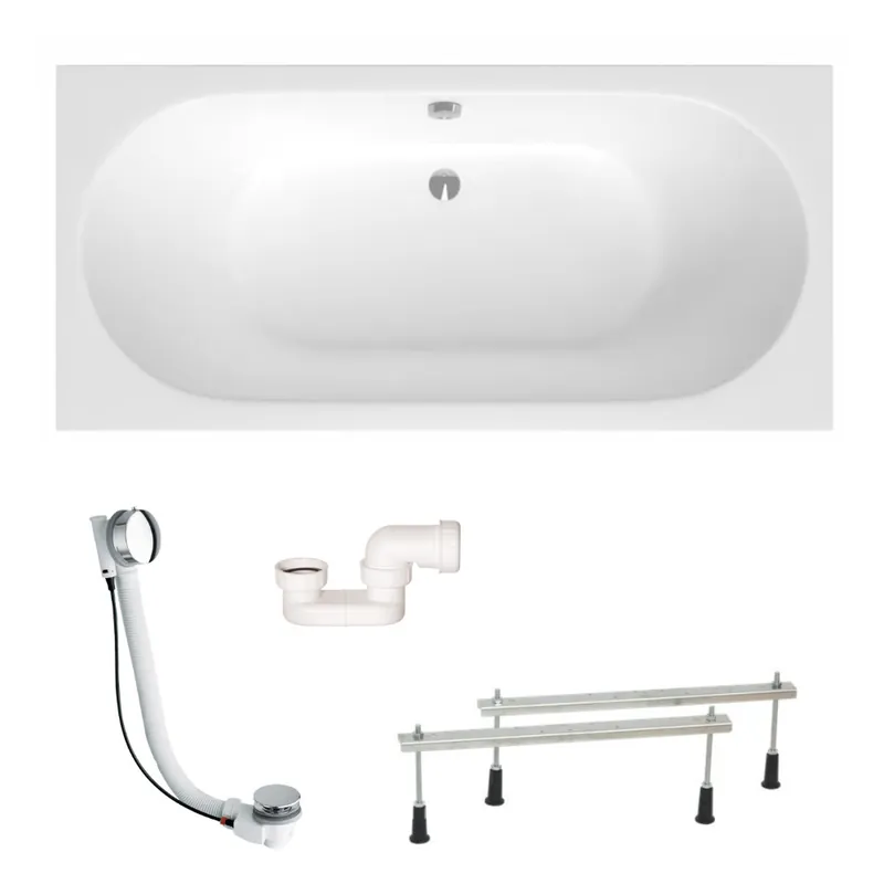 Aurum 170x80 cm baignoire rectangulaire en acrylique, gauche et droite, avec pieds + vidage + siphon, blanc (SATVINF170-SET)
