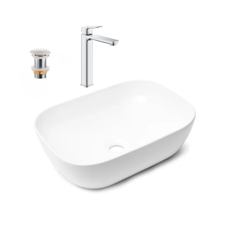 QUICKFIX DICE mitigeur lavabo, taille XL + Vasque à poser Swiss Aqua Technologies 45,5x32,5 cm (BA3-G1018920000-01)