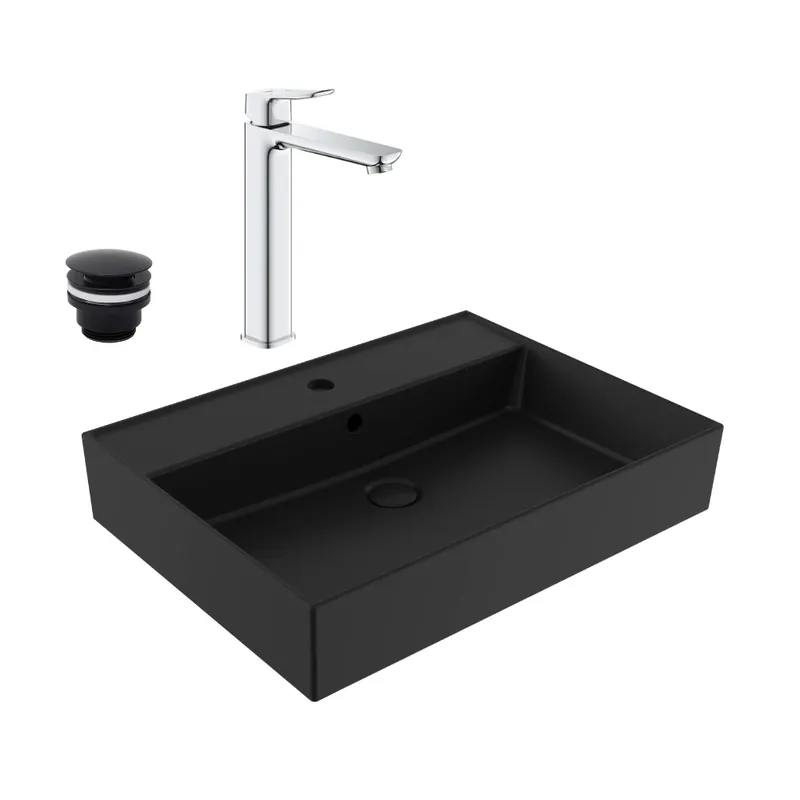 QUICKFIX DICE mitigeur lavabo, taille XL + lavabo Swiss Aqua Technologies 60,5x46,5 cm (BA3-G1018920000-04)