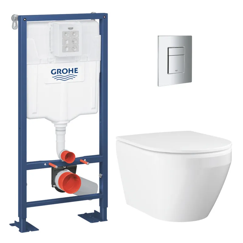 Solido pack WC bâti autoportant + WC sans bride Grohe avec fixations invisibles et abattant SoftClose + plaque (GRGRWR01-FR-FS)