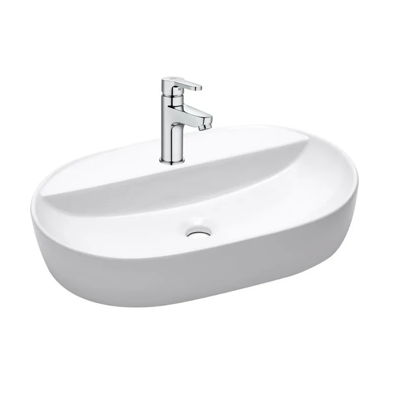Vasque à poser en céramique 60x40x12,5 cm Swiss Aqua Technologies, sans trop-plein + mitigeur lavabo Roca (A5A326SATINF6040)