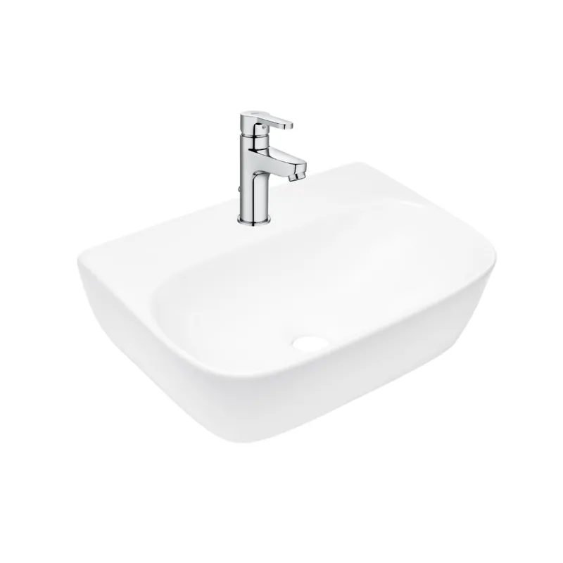 Lavabo suspendu en céramique 43x30x13 cm Swiss Aqua Technologies, sans trop-plein + mitigeur lavabo Roca (A5A306SATBRE4330R)