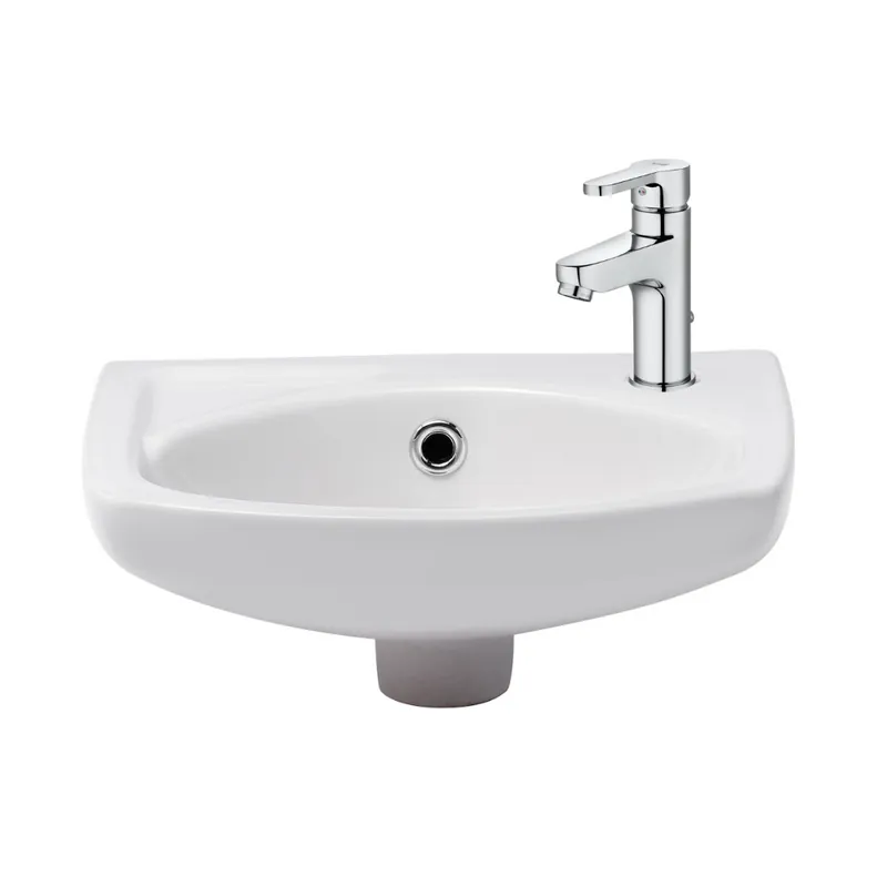 Lavabo suspendu en céramique 35×28 cm, Siko, avec trop-plein + mitigeur lavabo Roca (A5A306EUR913)