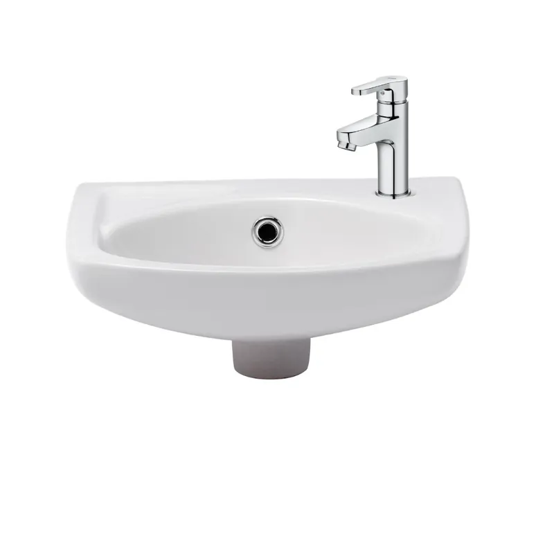 Lavabo suspendu en céramique 35×28 cm, avec trop-plein, Siko, blanc + mitigeur lavabo Roca Arola (A5A326EUR913)