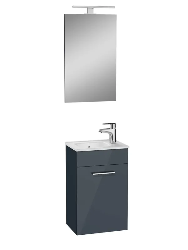 Mia ensemble meuble 39x61x28 cm avec miroir, lavabo et éclairage LED, Anthracite brillant (MIASET40A)