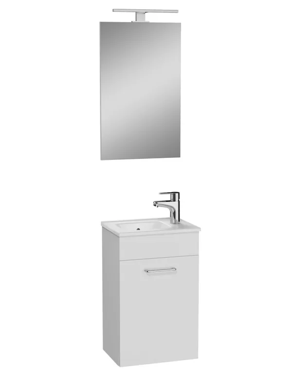 Mia ensemble meuble 39x61x28 cm avec miroir, lavabo et éclairage LED, Blanc brillant (MIASET40B)