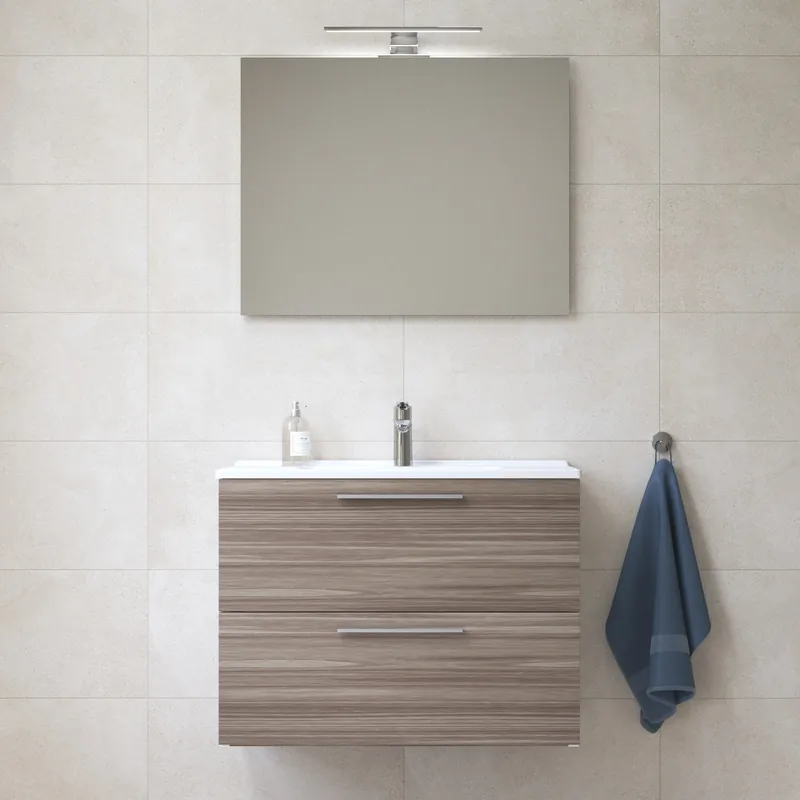 Mia ensemble avec meuble pré-assemblé 79x61x39,5 cm + miroir + lavabo en céramique + éclairage LED, cordoba (MIASET80C)