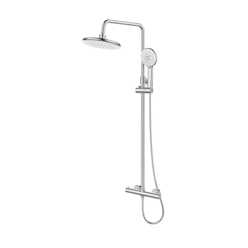 Basic ensemble de douche avec mitigeur thermostatique, douche de tête, douchette à main, chrome (SATSSTKEB)