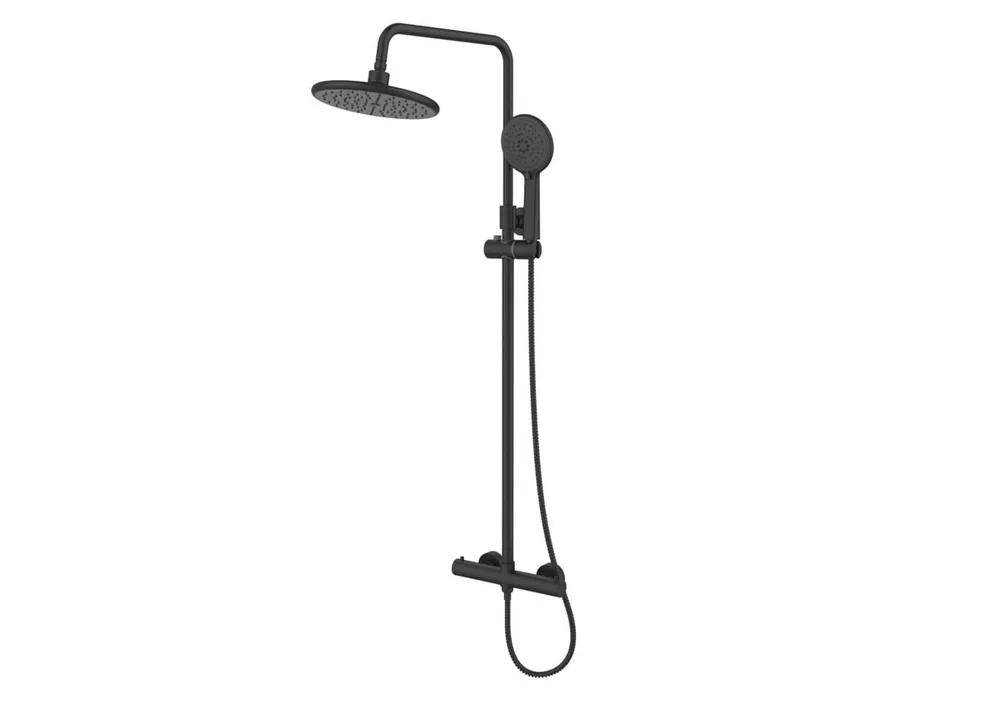 Basic ensemble de douche avec mitigeur thermostatique, douche de tête, douchette à main, noir mat (SATSSTKEBC)