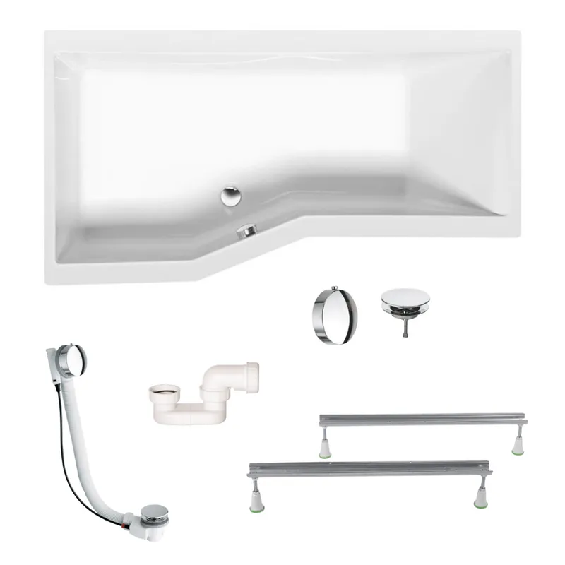 Versys 170x85 cm ensemble baignoire asymétrique en acrylique, orientation gauche + pieds + pare baignoire, blanc (70111-SET2)