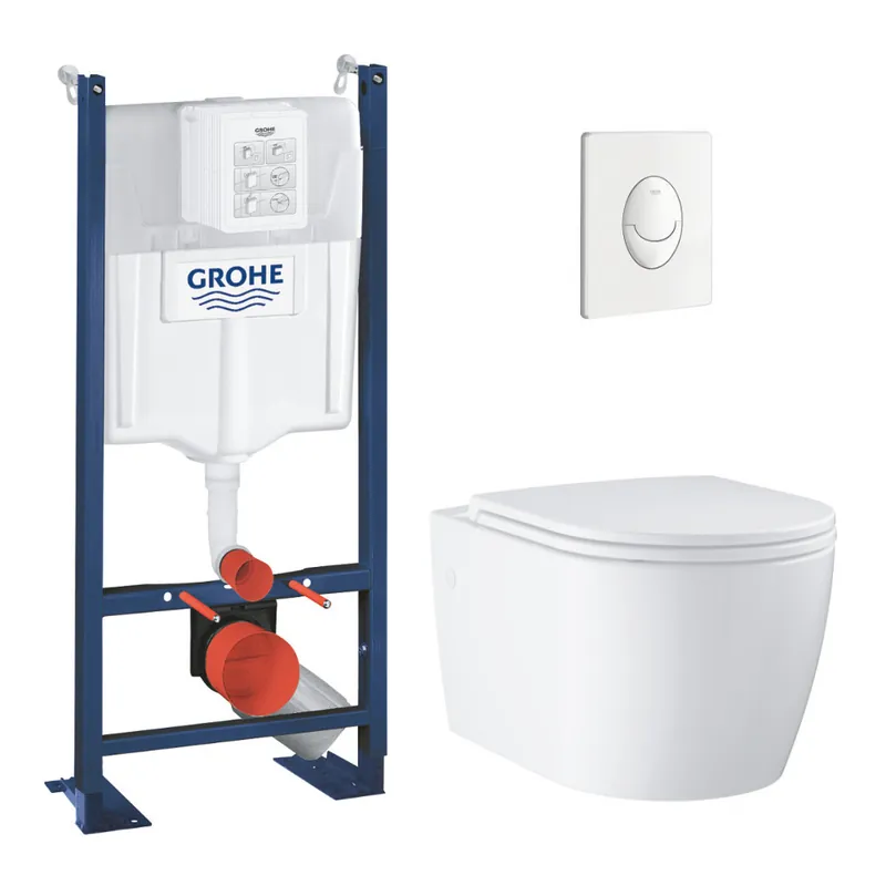 Rapid SL pack WC bâti-support autoportant + WC suspendu sans bride Grohe avec abattant SoftClose + plaque (GRRGRSTWR02-FR)