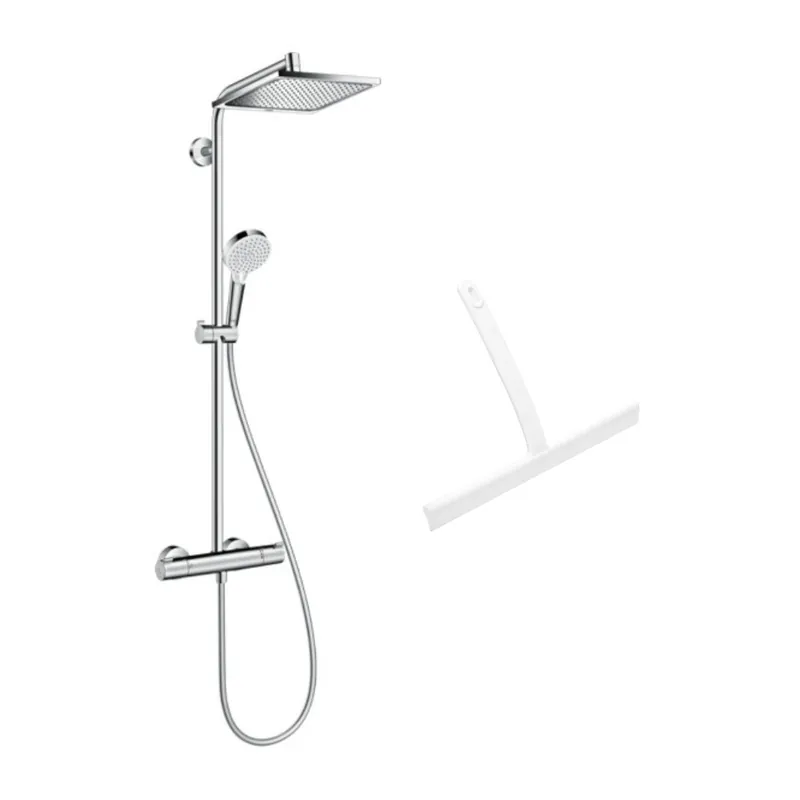 Hansgrohe Set de douche Crometta E 240 + cadeau gratuit raclette de douche en silicone, blanc (27271000-HSB)