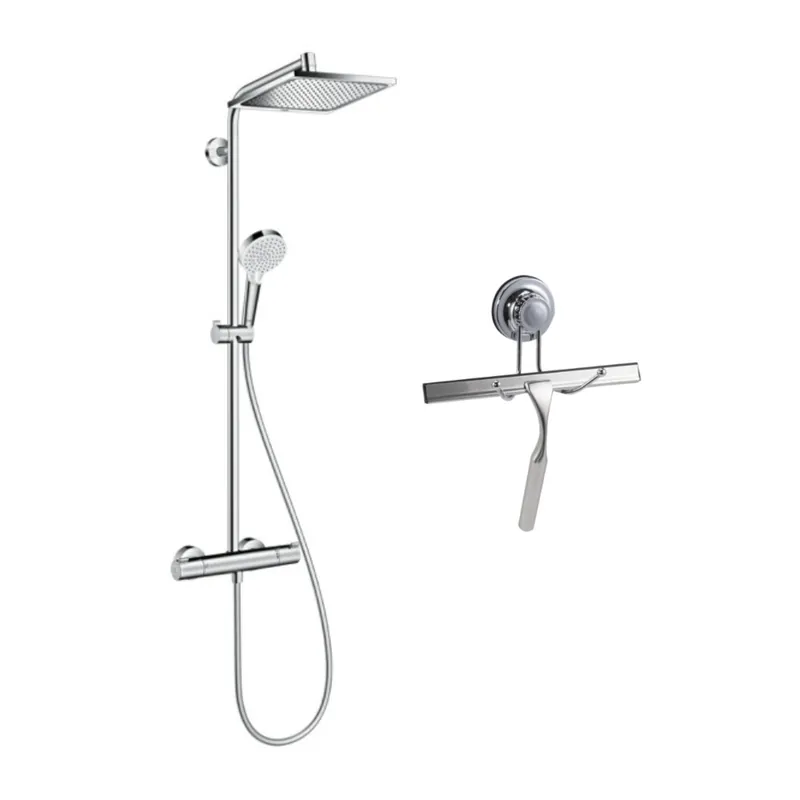 Hansgrohe Set de douche Crometta E 240 + raclette de douche avec système de fixation par ventouse, chrome (27271000-E32)