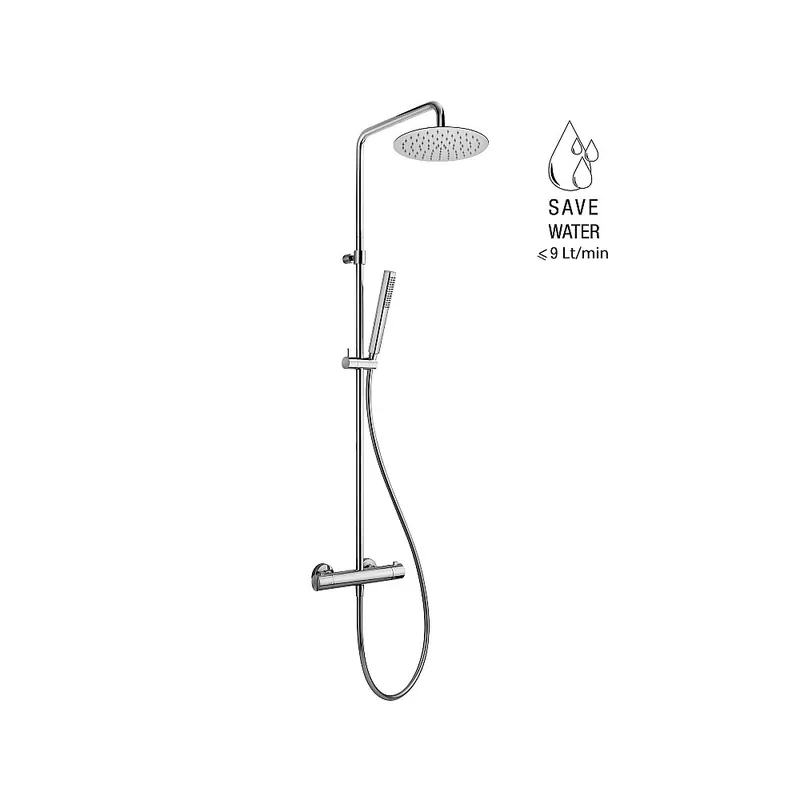 Mitigeur thermostatique pour douche froide, robinetterie apparente avec inverseur, colonne pivotante, douchette à main et pommeau de douche ø25cm