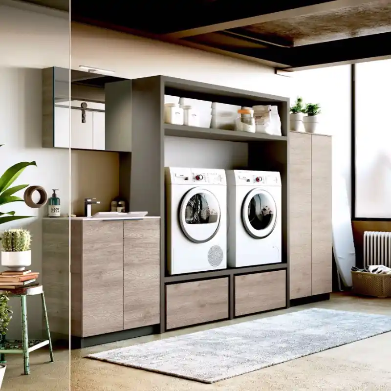 Armoire à linge avec cadre pour lave-linge et sèche-linge Buanderie 05