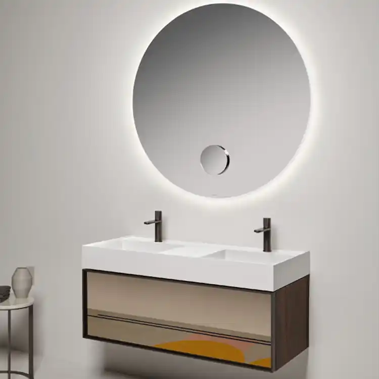 Meuble Bespoke avec tiroir en verre et lavabo double Graffio Monoblocchi antoniolupi