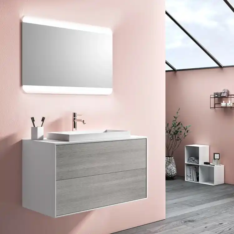 Meuble de salle de bain mural avec vasque en résine mate Ago