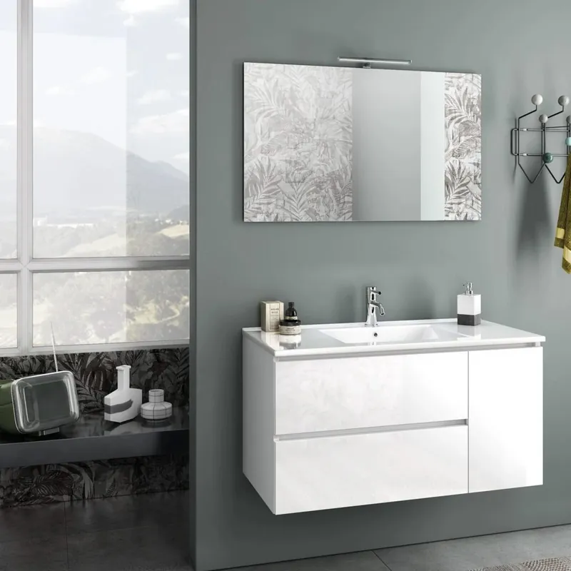 Meuble de salle de bain suspendu avec lavabo à droite L.121 cm Ago.